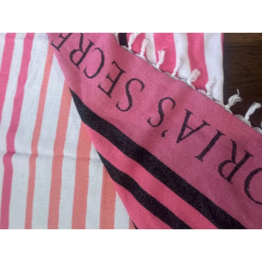 Victorias Secret Pink Striped Cotton Beach Fringe Wrap Blanket One Size
